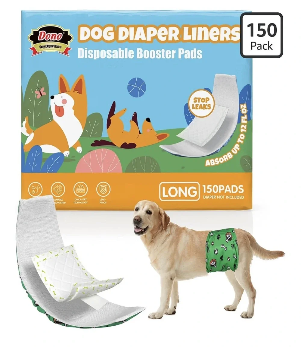 Dog Diaper Liners Long 150 ct Disposable Booster Pads Male Female Dogs